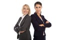 Portrait: Team of two isolated smiling and successful businesswoman in business outfit.