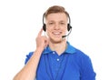 Portrait of technical support operator with headset on white Royalty Free Stock Photo