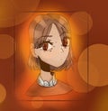 portrait teen, anime character in orange tones. picture, illustration the anime humen. the girl with the big brown eyes