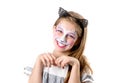 Portrait of teen girl with cat face painting Royalty Free Stock Photo