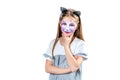 Portrait of teen girl with cat face painting Royalty Free Stock Photo