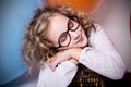 Portrait of teen girl dreaming in glasses with eyes closed again Royalty Free Stock Photo