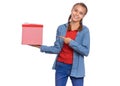 Teen girl holding red gift box Royalty Free Stock Photo