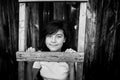 Portrait of teen girl outdoor in the village. Black and white photo. Royalty Free Stock Photo