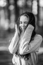 Portrait of a teen girl in the Park. Black and white photo Royalty Free Stock Photo