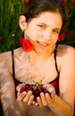 Portrait teen girl with poppy Royalty Free Stock Photo