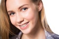 Portrait of teen girl showing dental braces. Royalty Free Stock Photo