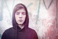 Portrait of a teenage boy with black hoodie Royalty Free Stock Photo