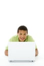 Portrait Of Teenage Boy On His Laptop Royalty Free Stock Photo