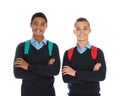 Portrait of teenage boys in school uniform with backpacks Royalty Free Stock Photo