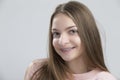 Portrait of Teenage Female Having Teeth Brackets. Posing with Smile