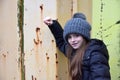 Girl with grey bobble hat