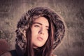 Portrait of a teenage girl outdoor wearing winter coat Royalty Free Stock Photo