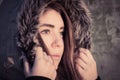 Portrait of a teenage girl outdoor wearing winter coat Royalty Free Stock Photo