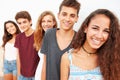 Portrait Of Teenage Group Leaning Against Wall Royalty Free Stock Photo