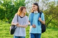 Portrait of teenage young guy and girl students outdoor Royalty Free Stock Photo