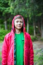 Portrait teenager hiker, clothing jacket