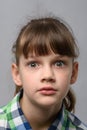 Portrait of ten year old girl in shock with bulging eyes, European appearance, close-up