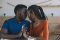 portrait of tender african american couple on romantic date