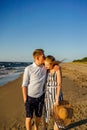 Portrait Of Tender Couple In Love On Sandy Beach
