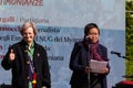 Portrait of Teresa Vergalli and Zin Mar Aung the Minister of Foreign Affairs for the National Unity Government of Myanmar, during