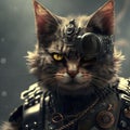 Portrait of a terminator cat wearing combat uniform