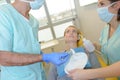 Portrait terrified woman scared at dentist