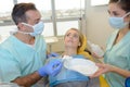 Portrait terrified woman scared at dentist