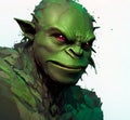 Portrait of terrifying green orc. Fantastic creature. Troll with frightening facial expression. Monster.