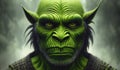 Portrait of terrifying green orc. Fantastic creature. Troll with frightening facial expression. Monster. Generative AI