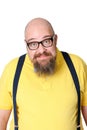 Portrait of a thick funny middle-aged man in bright yellow cloth Royalty Free Stock Photo