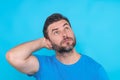 Portrait of thinking man with confused puzzled face on studio isolated background. Man thinking, pensive expression