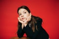 portrait of thoughtful brunette girl in Royalty Free Stock Photo