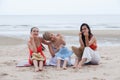 Portrait three asia women, girls group friends having fun together on the beach Royalty Free Stock Photo