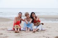 Portrait three asia women, girls group friends having fun together on the beach Royalty Free Stock Photo