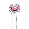 Portrait of a three Funny Ostrich in a pink glasses. Humor card, t-shirt composition, hand drawn style print. Vector Royalty Free Stock Photo