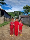 Portrait of three local children in Ban Rak Thai, A Chinese Settlement In Mae Hong Son, Thailand