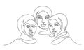 Portrait of three pretty muslim women. One line drawing