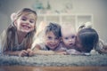 Portrait three sisters with baby brother. Close up. Royalty Free Stock Photo