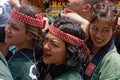 Portrait of three women in green kimonos at Kanda Matsuri Royalty Free Stock Photo