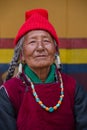 Portrait tibetan buddhist old woman during Hemis Festival at Ladakh, North India