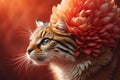 Portrait of a tiger with a bouquet of dahlias. generative ai Royalty Free Stock Photo