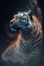 Portrait of a tiger in a cosmic space. 3D rendering