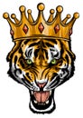 Portrait of a tiger with a golden crown on his head, grinning in fury vector Royalty Free Stock Photo