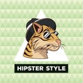 Portrait tiger hipster style green geometric background