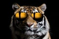 Portrait Tiger With Sunglasses Black Background