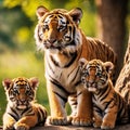 tigress with two cubs Royalty Free Stock Photo