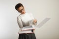 Portrait of a tired teacher with binders Royalty Free Stock Photo