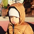 Portrait of toddler boy in winter clothes Royalty Free Stock Photo