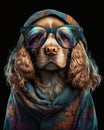 Portrait of a tolerant hippie dog from